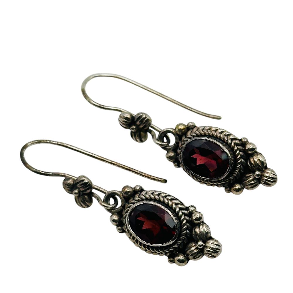 Lot 179: Sterling Garnet Dangle Earrings