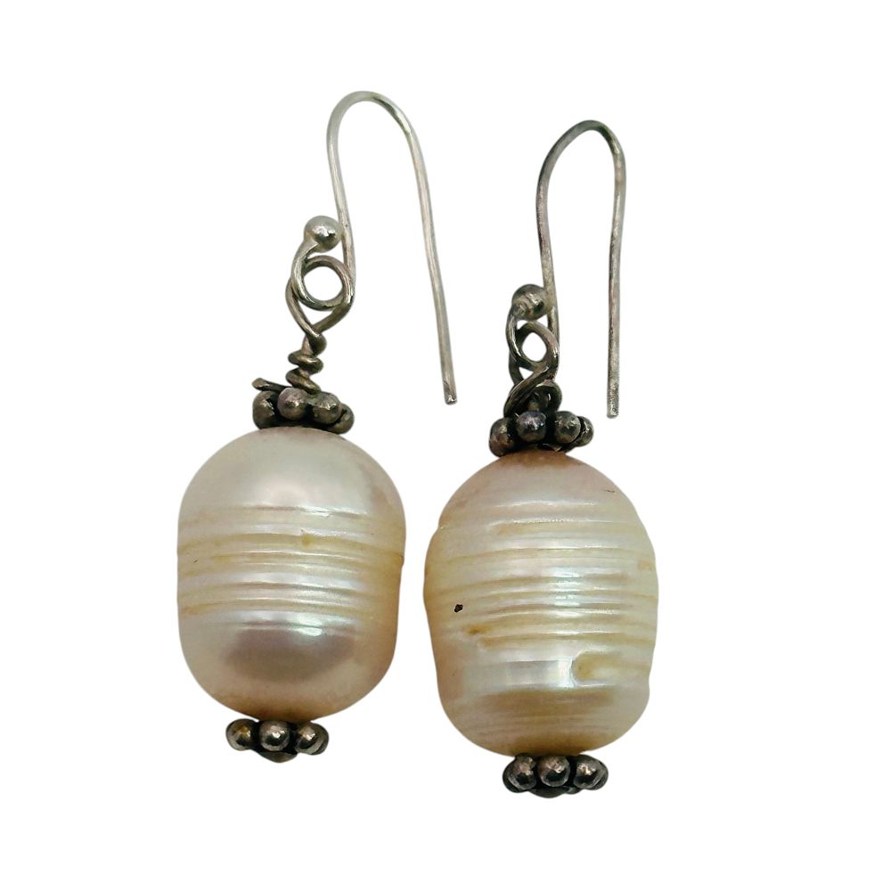 Lot 198: Sterling Baroque Pearl Earrings
