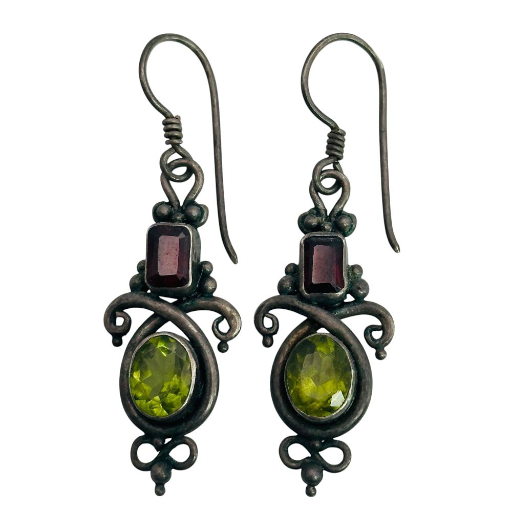 Lot 211: Sterling Peridot Garnet Dangle Earrings