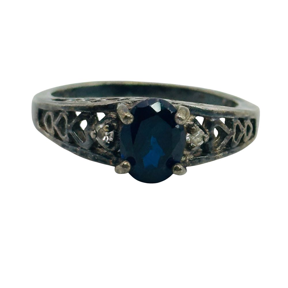 Lot 217: Sterling Sapphire Ring Sz 8.5