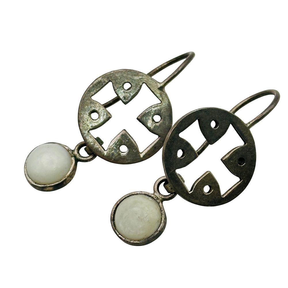 Lot 227: Mexico Sterling Mother Of Pearl Cross  Earrings