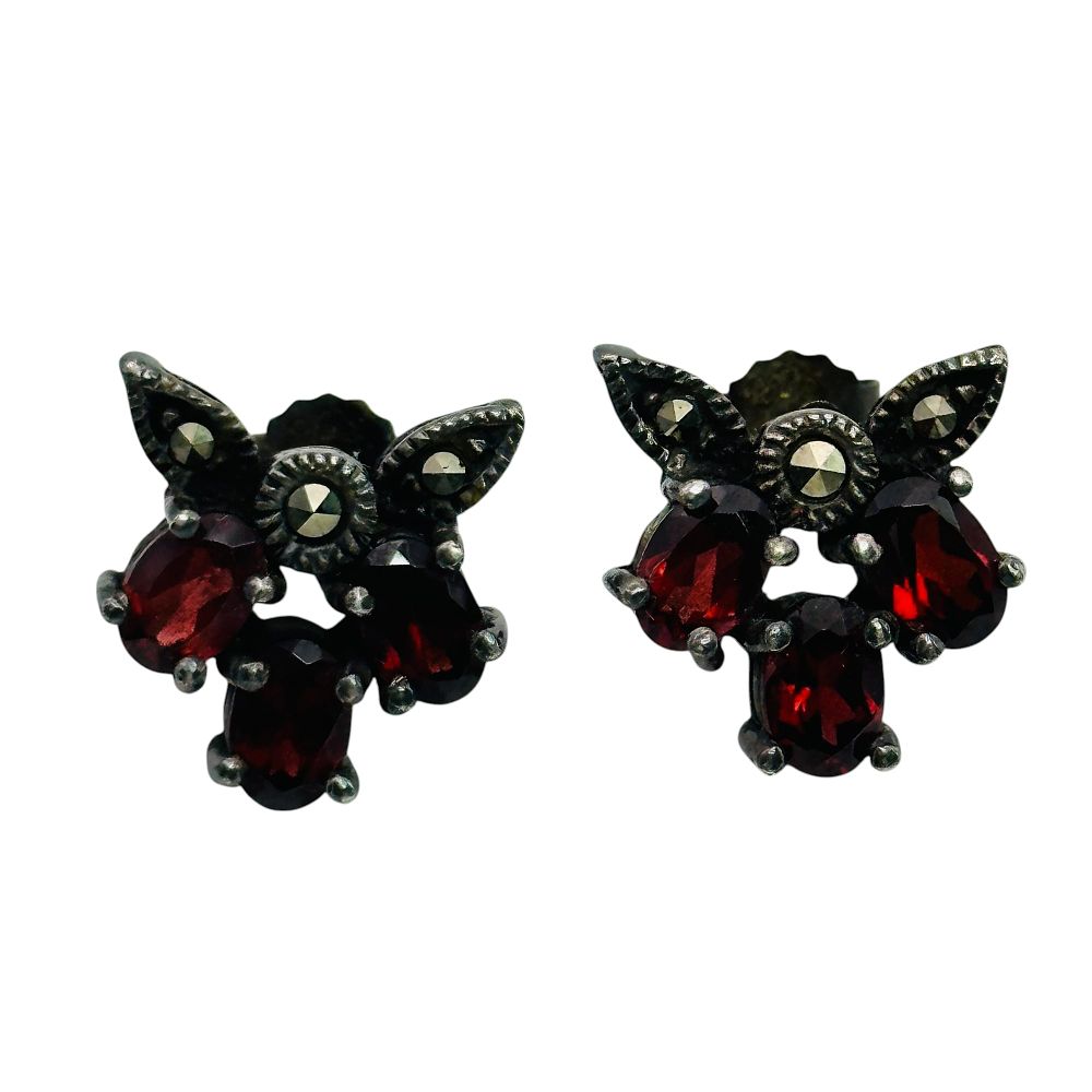 Lot 233: Sterling Garnet Marcasite Earrings