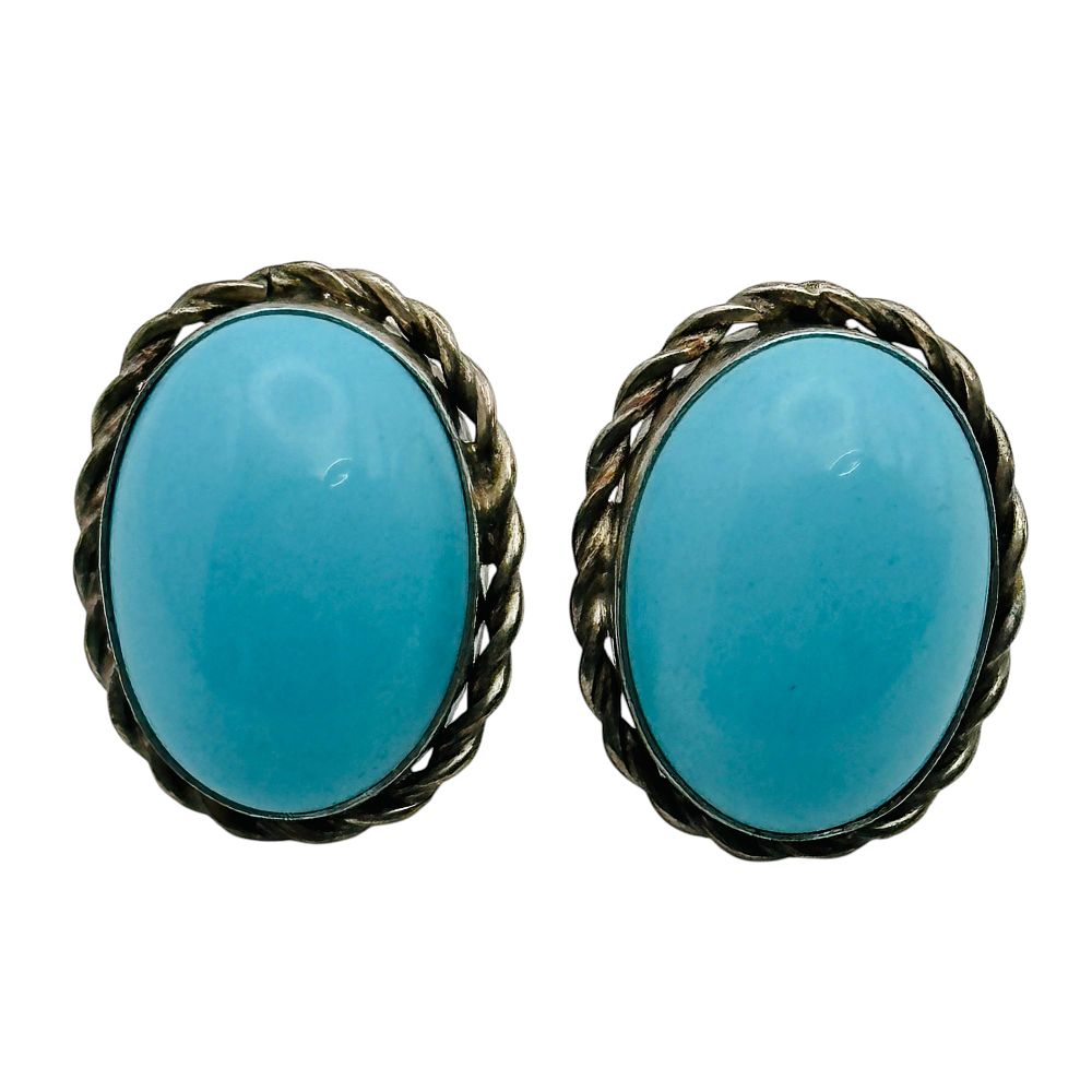 Lot 242: Sterling Blue Stone Oval Earrings