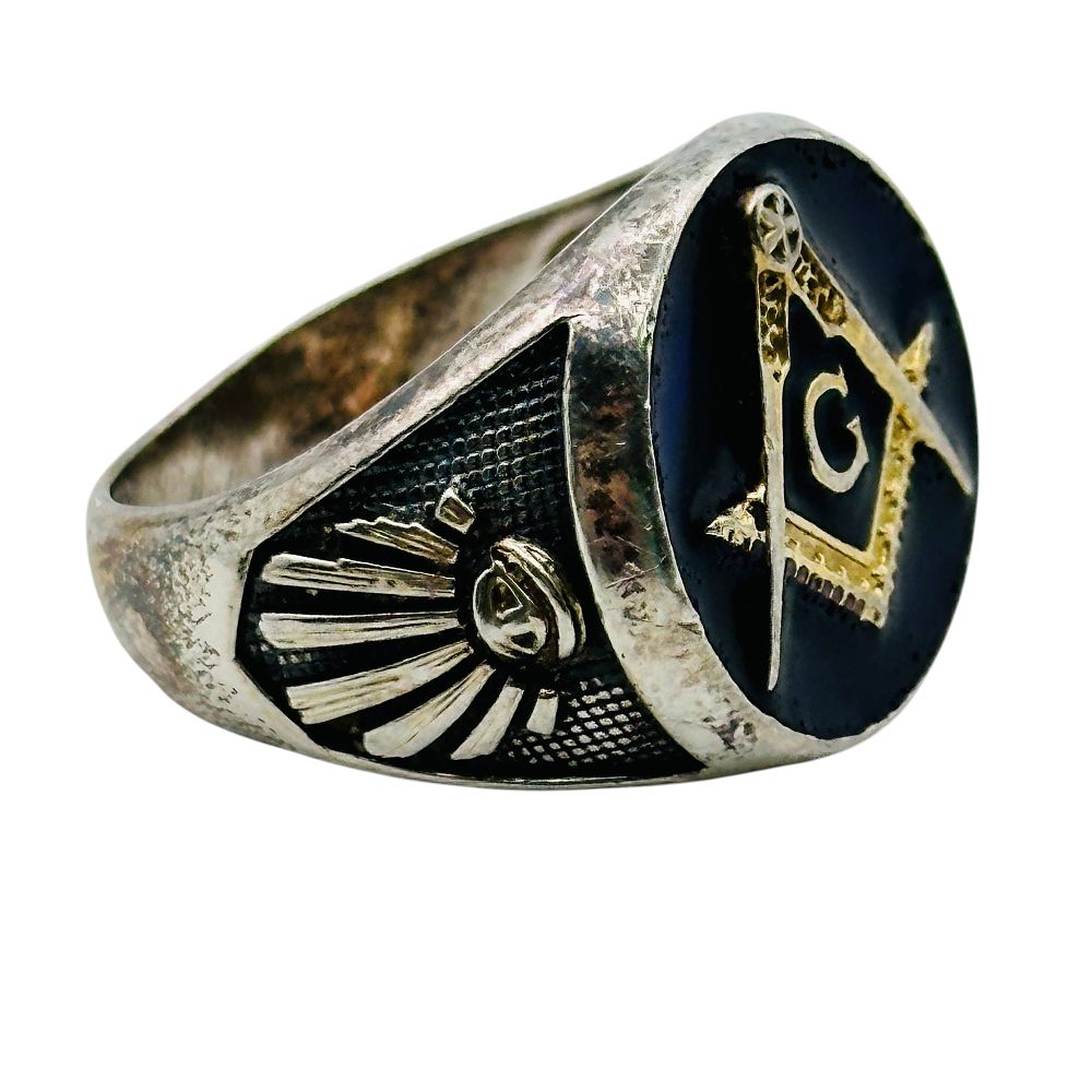Lot 248: Secret Of Art Sterling Masonic Ring Sz 10