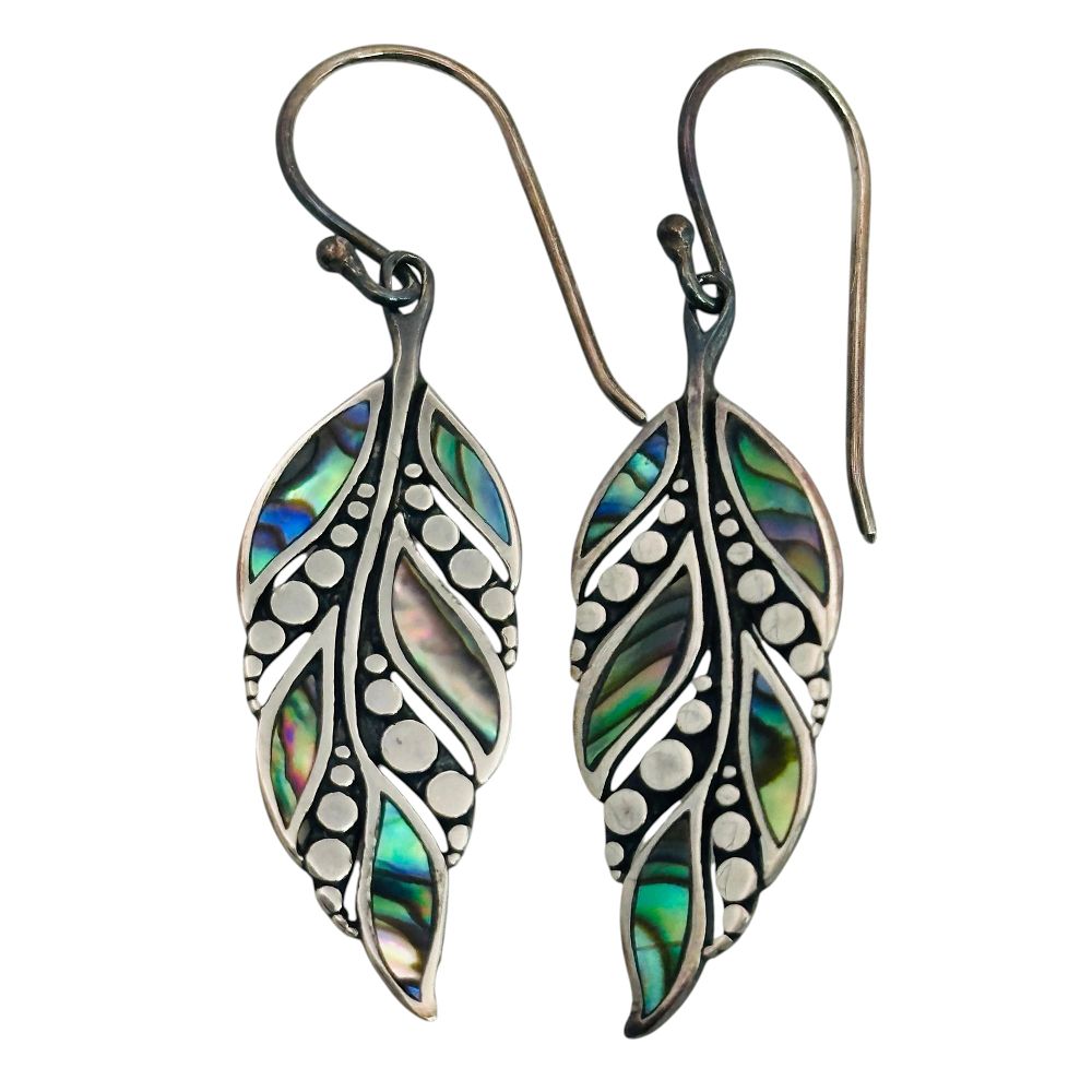 Lot 260: Signed Sterling Abalone Leaf Earrings