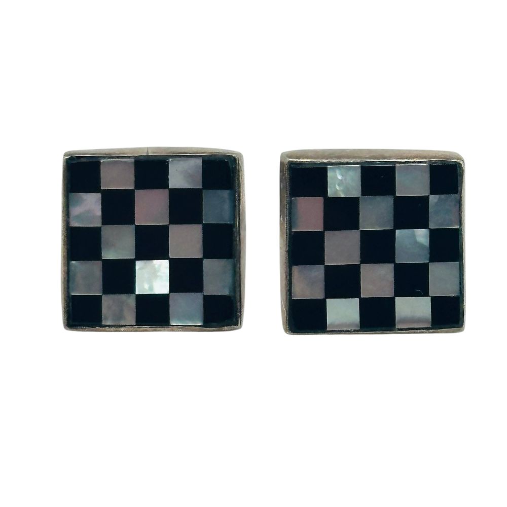 Lot 267: Signed Sterling Mother Of Pearl Checkered Earrings