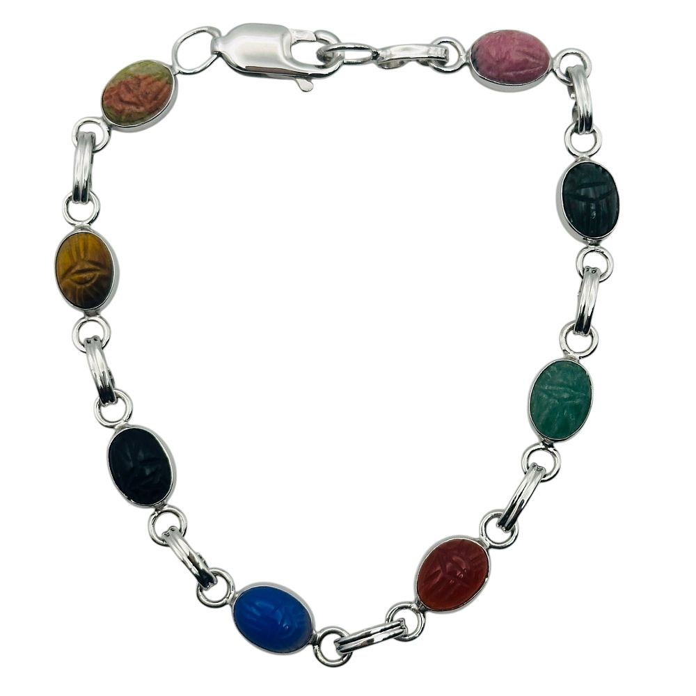 Lot 274: Sterling Carved Gemstone Bracelet