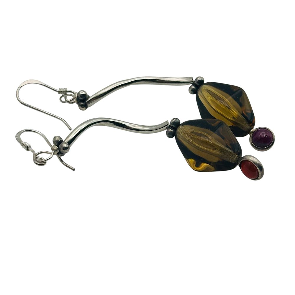 Lot 276: Sterling Ruby Curved Bar Dangle Earrings