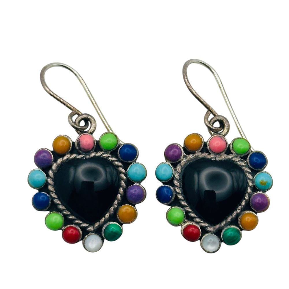 Lot 278: Sterling Multi Gem Heart Dangle Earrings