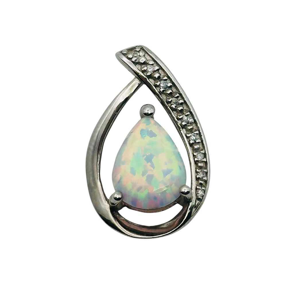 Lot 286: Signed Sterling Opal Diamond Pendant