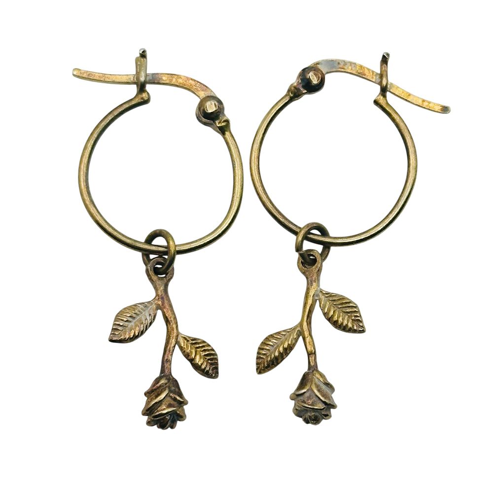 Lot 297: Sterling Rose Hoop Earrings