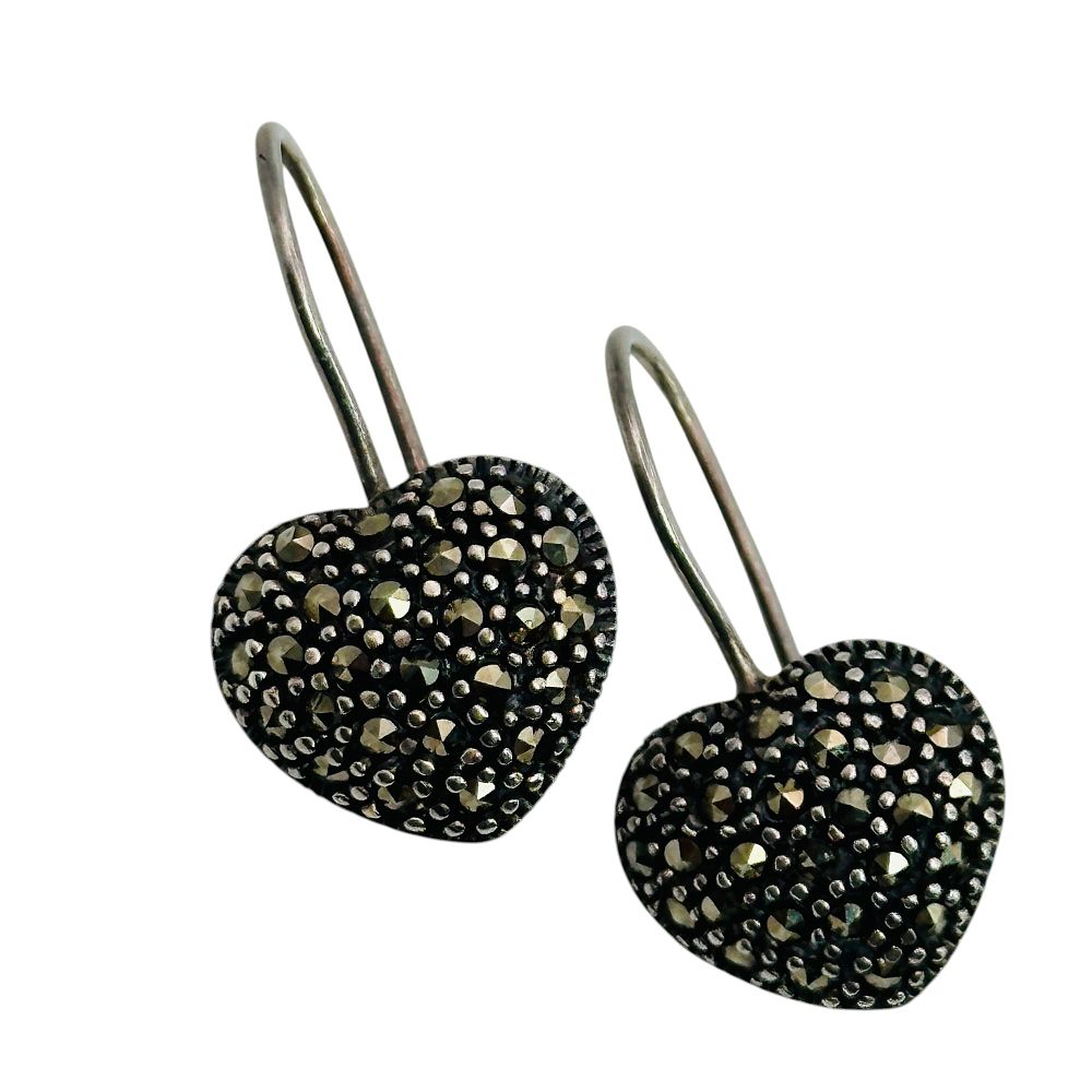 Lot 304: Sterling Marcasite Heart Earrings