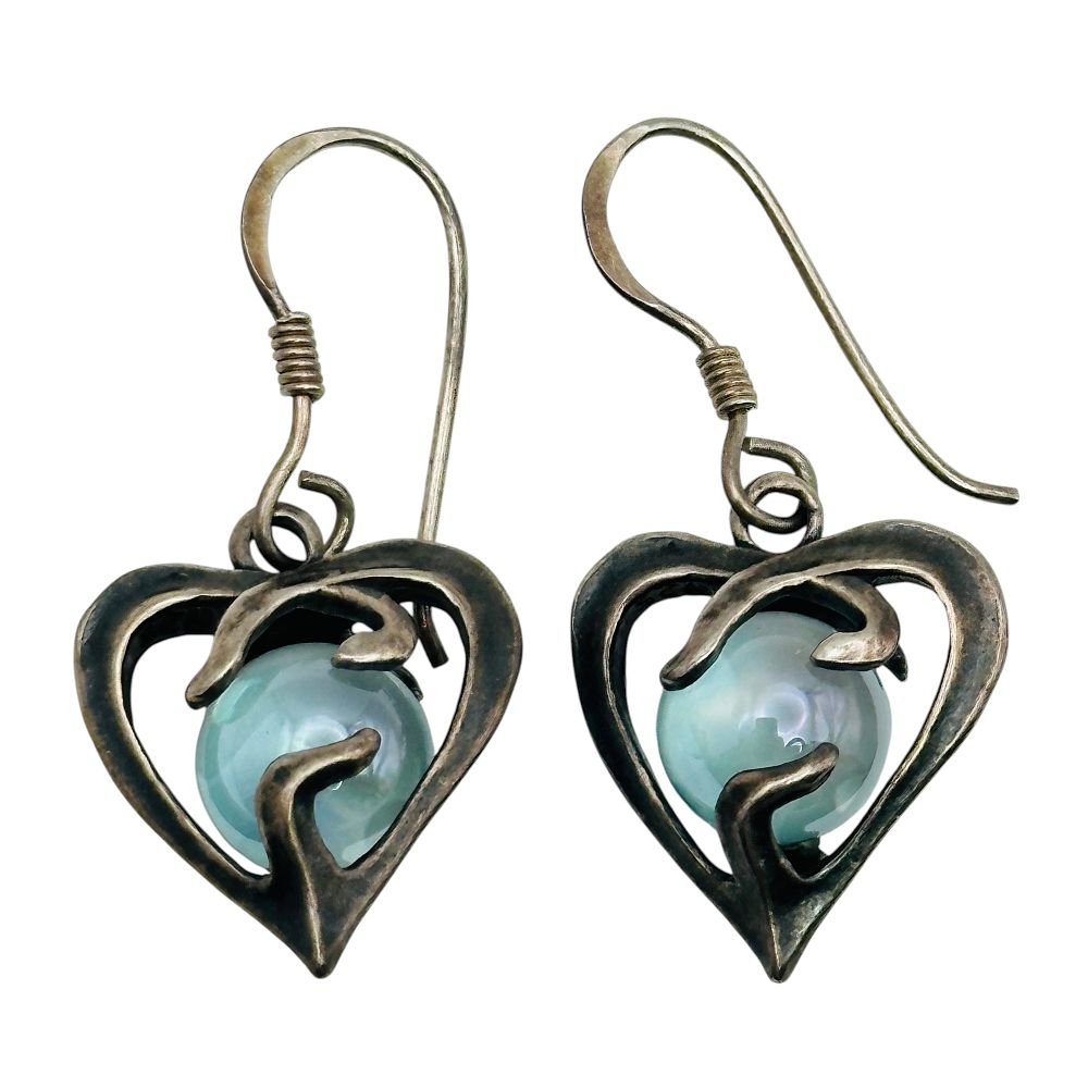 Lot 310: Sterling Aqua Heart Dangle Earrings