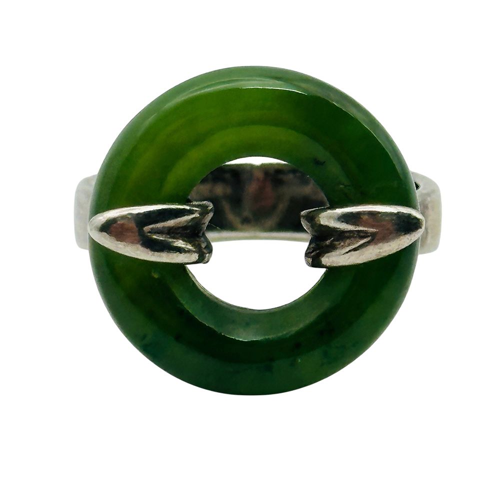 Lot 319: Sterling Nephrite Cut Out Ring Sz 6