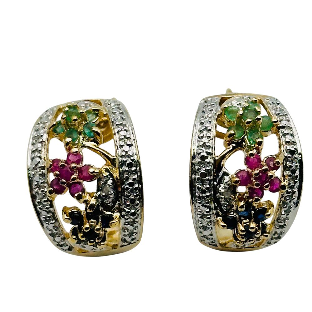 Lot 321: Ross Simons Sterling Ruby Sapphire Hoop Earrings