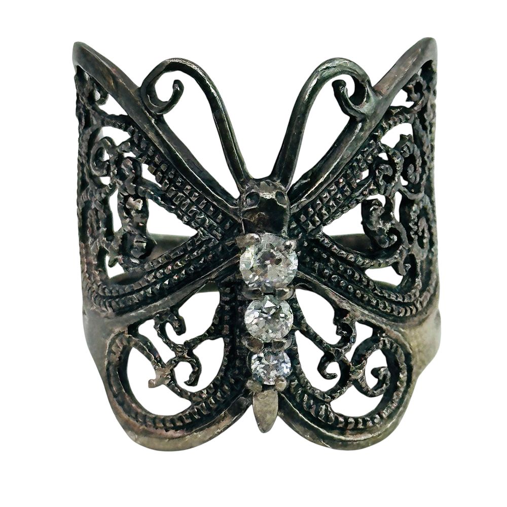 Lot 325: Sterling Rhinestone Swirl Butterfly Ring Sz 7.5