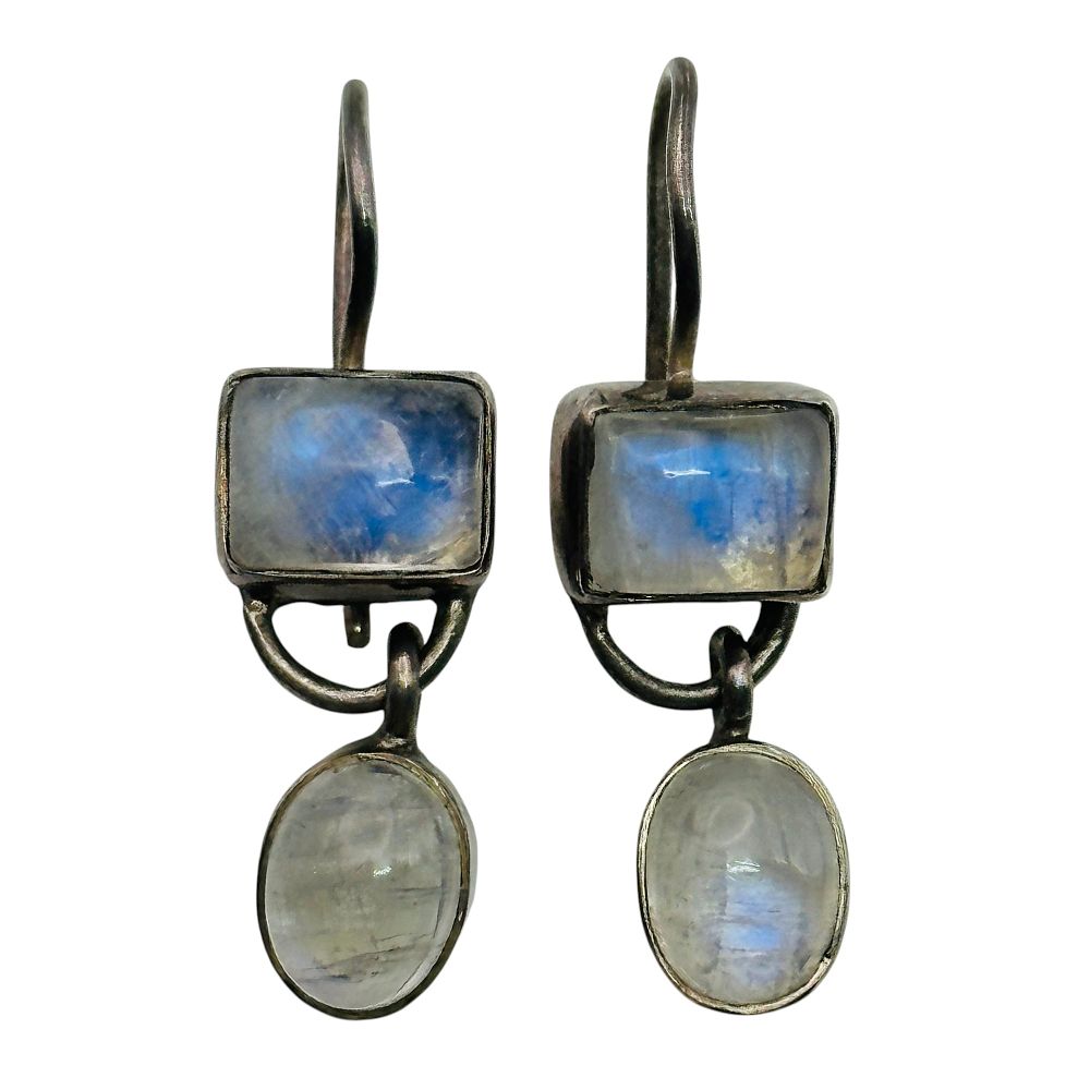 Lot 328: Signed Sterling Moonstone Dangle Earrings