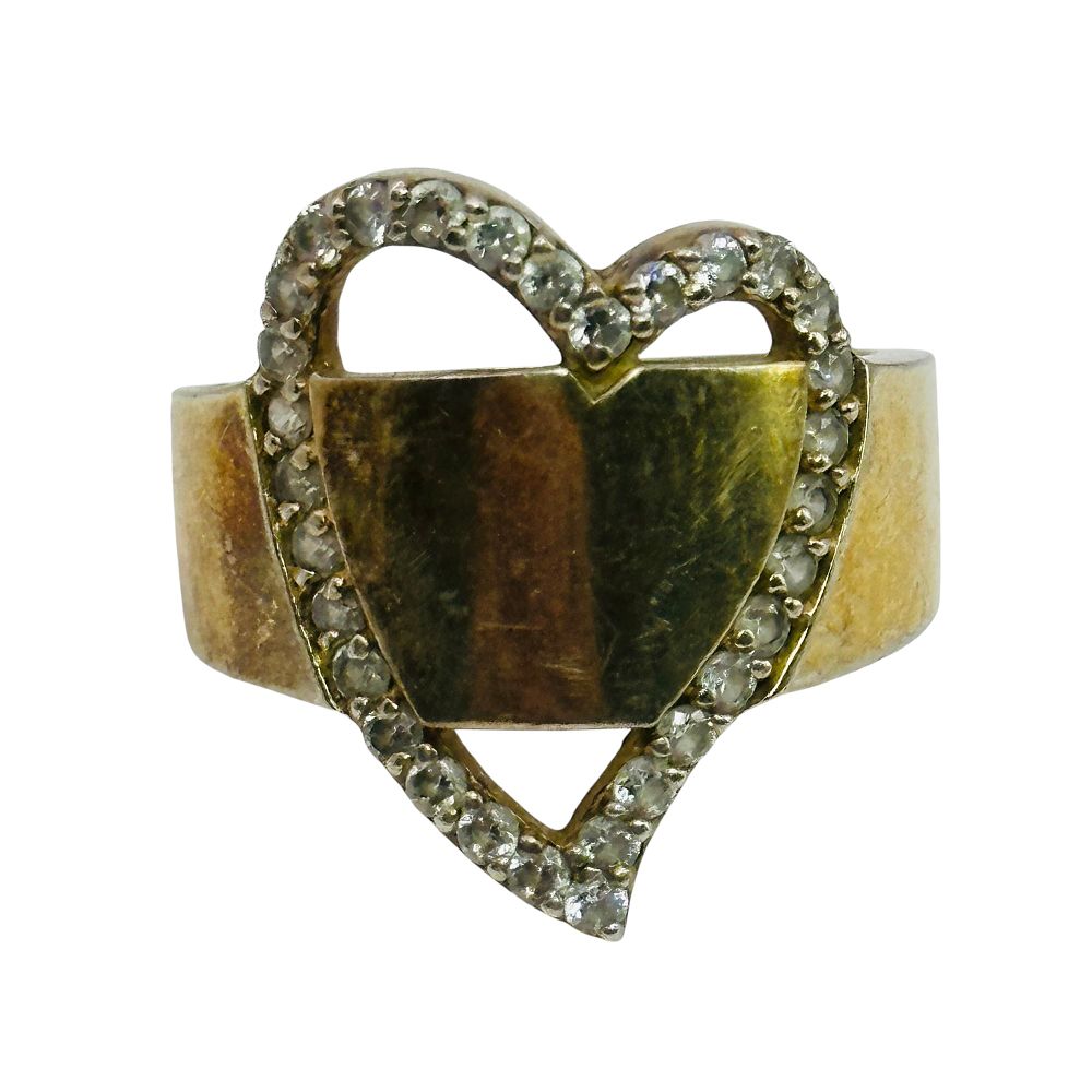 Lot 329: Sterling Cubic Zirconia Heart Thick Band Ring Sz 8