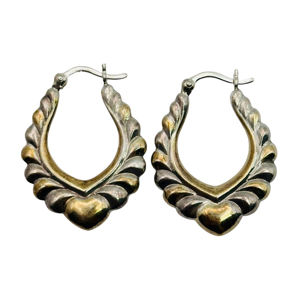 Lot 338: Sterling Heart Detail Hoop Earrings