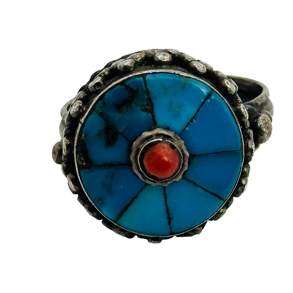 Lot 343: Sterling Turquoise Coral Ring Sz 6
