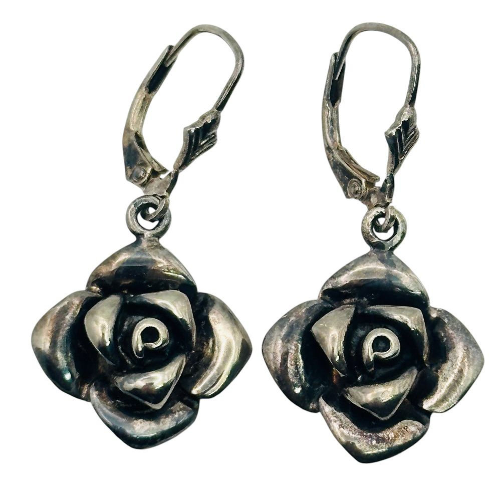 Lot 354: Sterling Rose Earrings