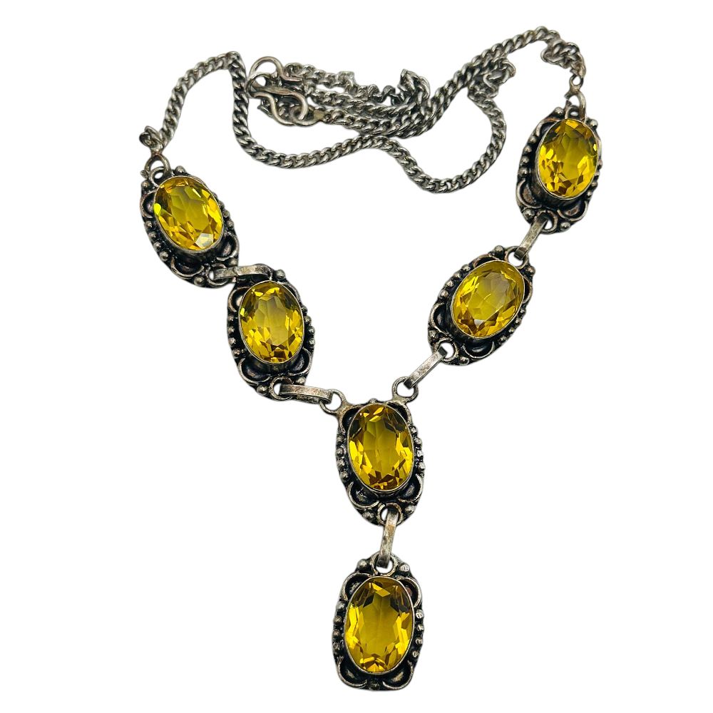 Lot 355: Sterling Yellow Stone Necklace