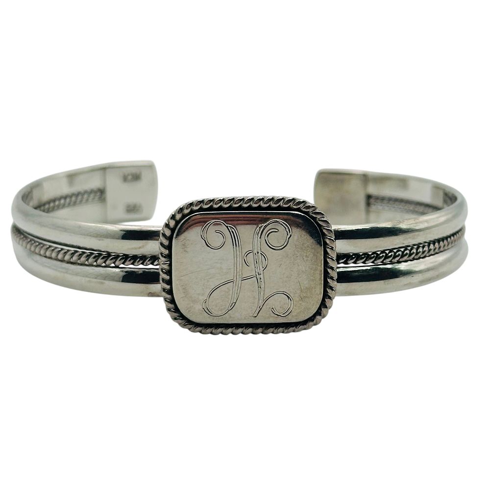 Lot 357: Mexico Sterling Monogram Cuff Bracelet