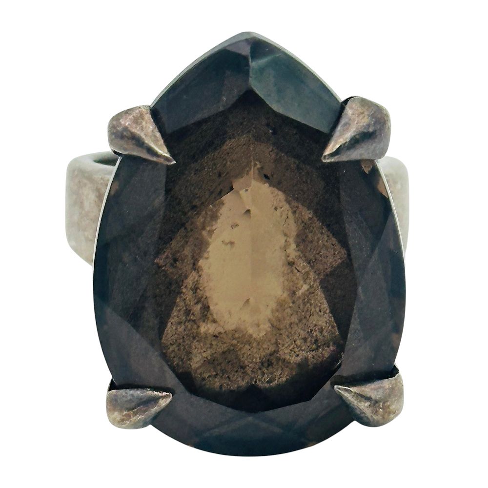 Lot 367: Signed Sterling Smoky Quartz Teardrop Ring Sz 7