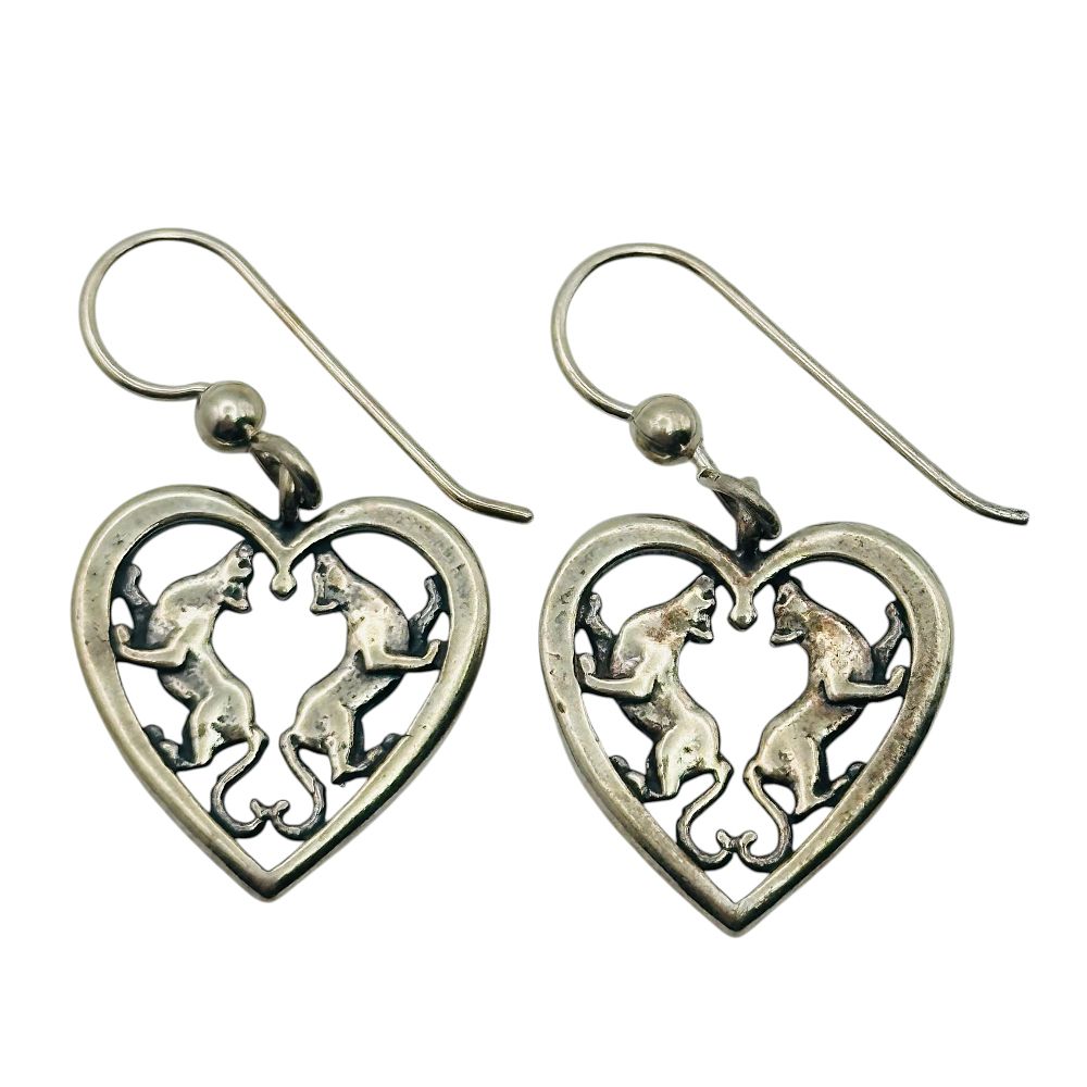 Lot 372: Signed Sterling Howling Wolf Heart Earrings