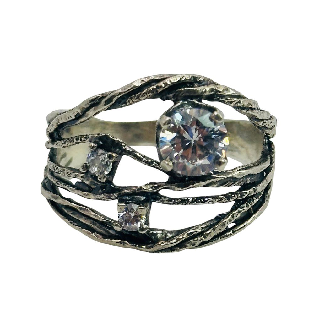Lot 374: Israel Sterling Rhinestone Nature Band Ring Sz 9