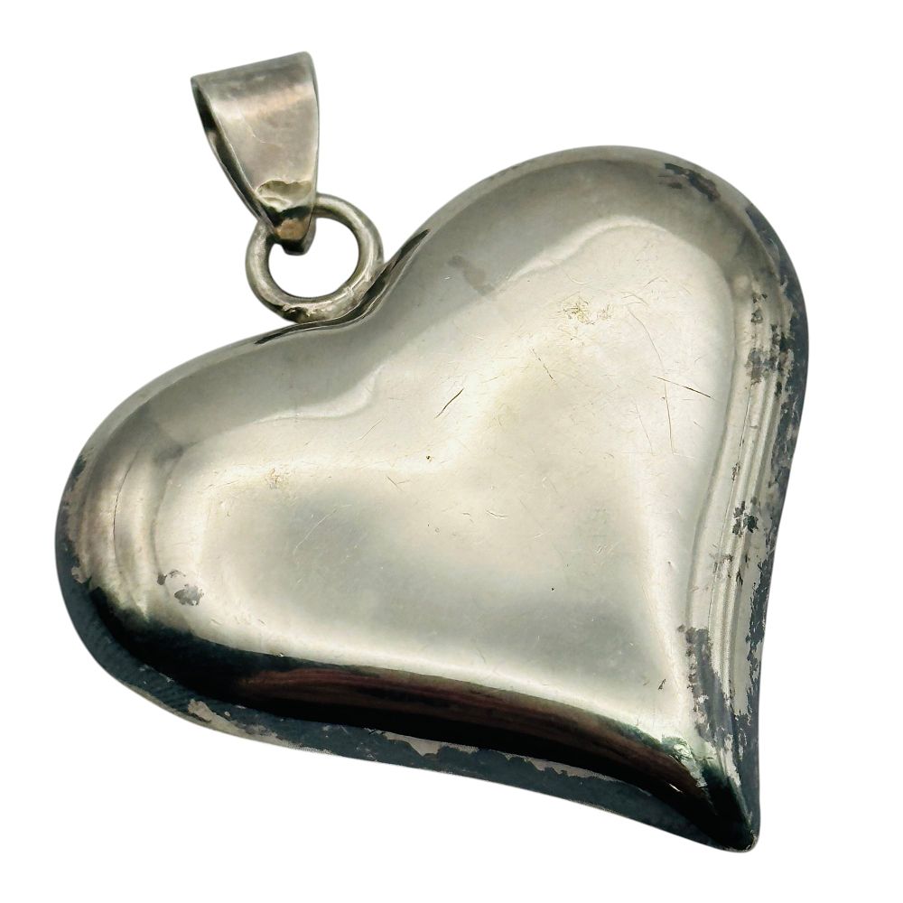 Lot 375: Taxco Mexico Sterling Puffy Heart Pendant