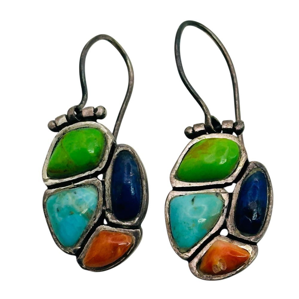 Lot 380: Sterling Turquoise Lapis Lazuli Coral Earrings