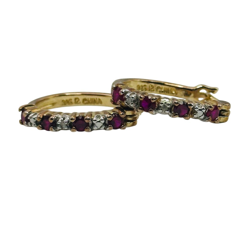 Lot 392: Ross Simons Sterling Ruby Diamond Hoops