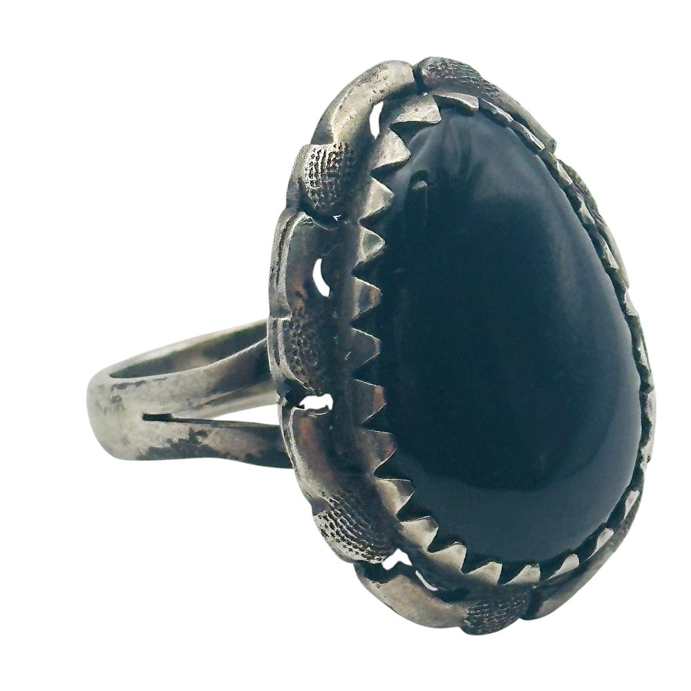 Lot 413: Sterling Black Stone Pear Cut Ring Sz 6.5