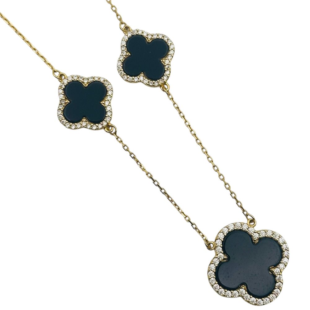 Lot 420: Signed Sterling Onyx Clover Necklace