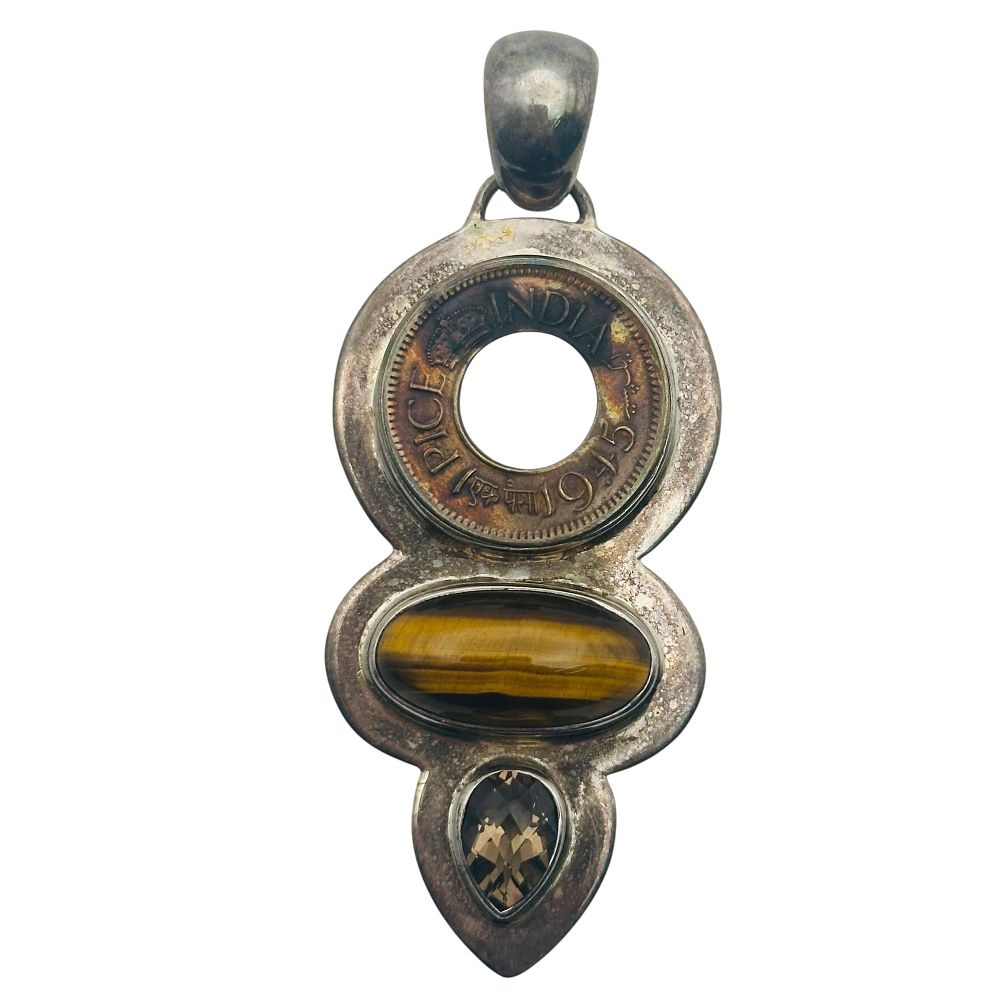 Lot 426: Sterling Multi-Stone British Coin Pendant