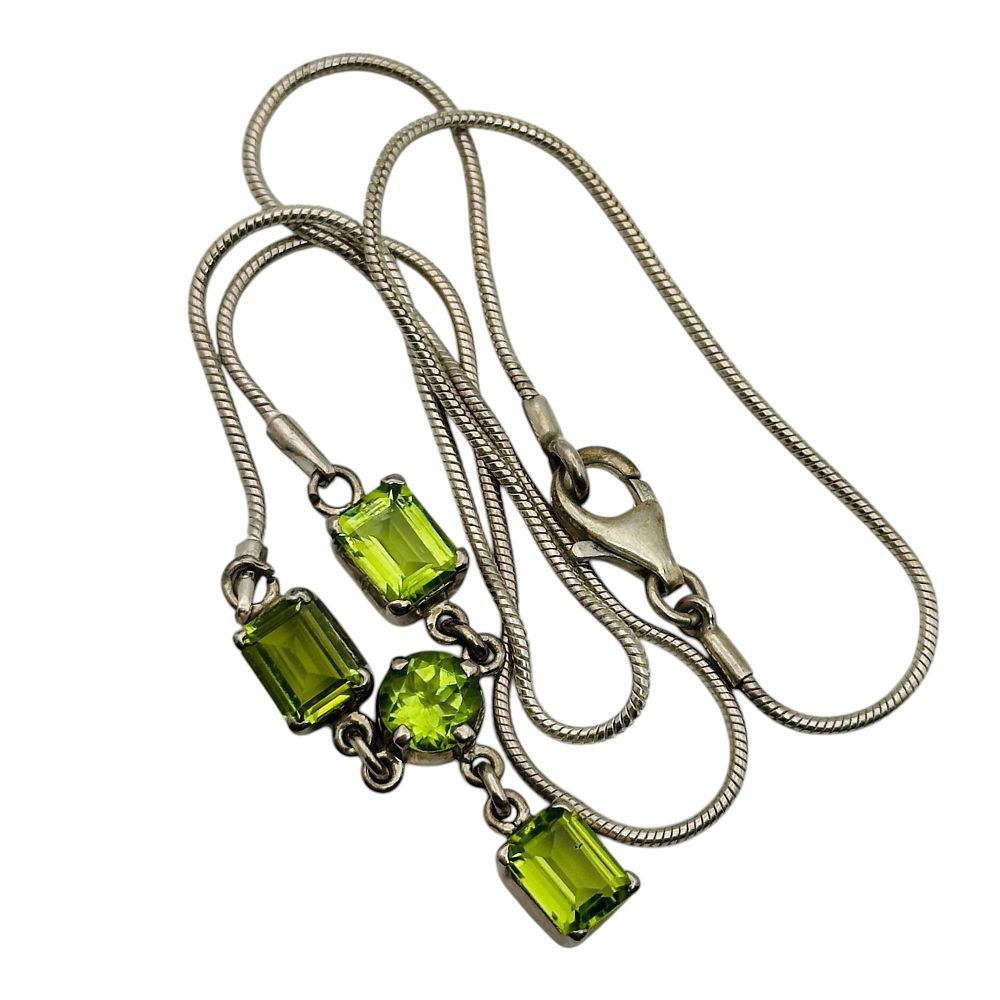 Lot 433: Sterling Peridot Round Snake Chain Necklace