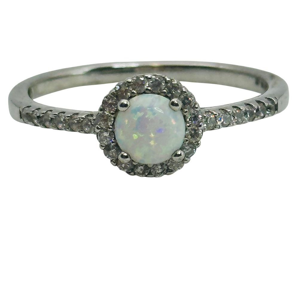 Lot 444: Sterling Opal Channel Band Ring Sz 8