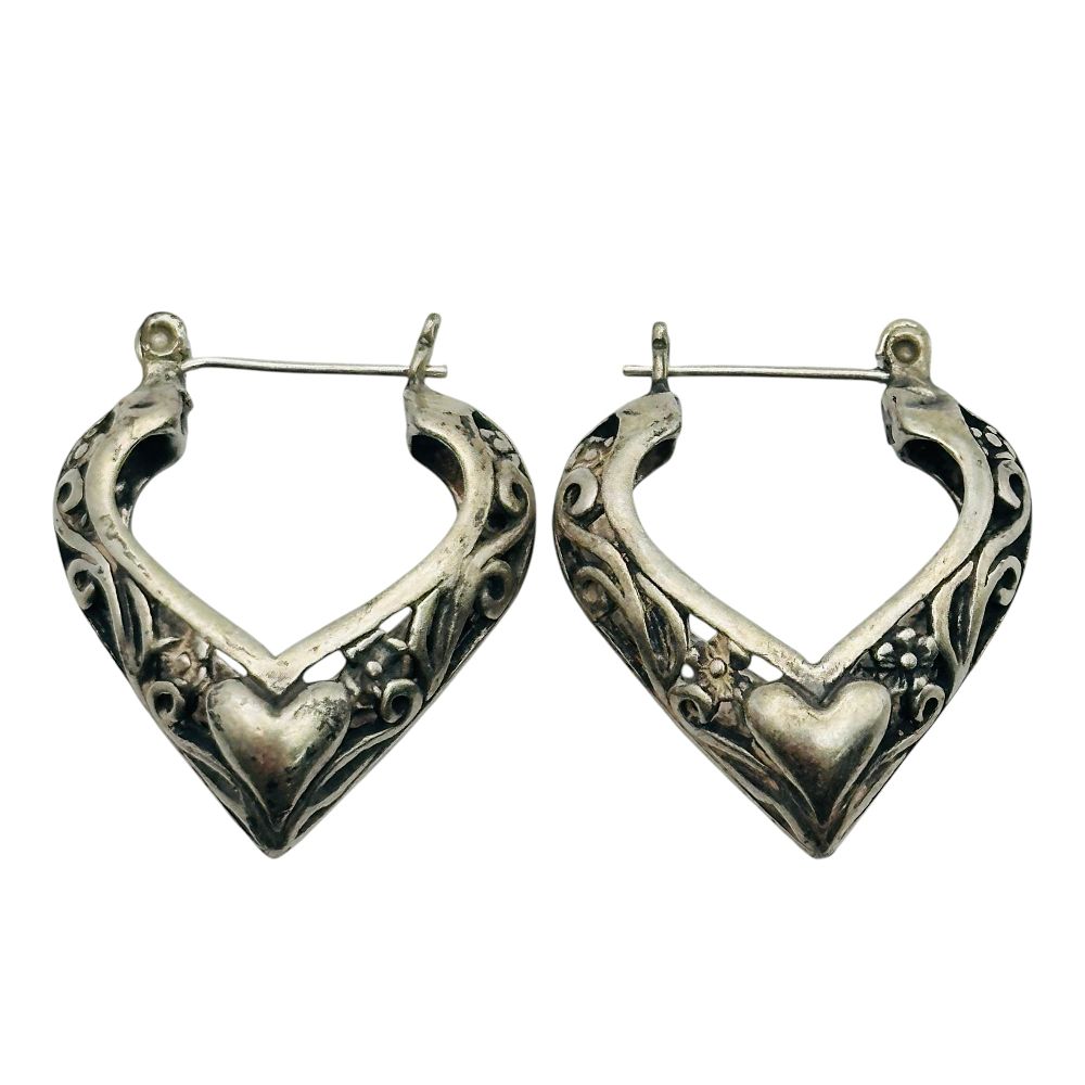 Lot 446: Sterling Heart Hoop Earrings