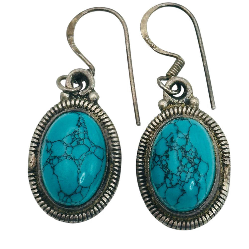 Lot 448: Sterling Turquoise Oval Earrings