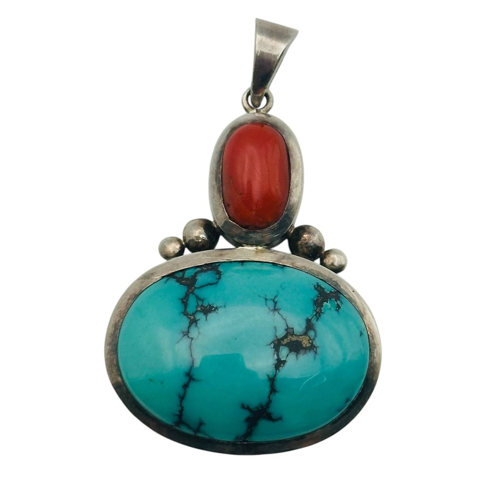 Lot 450: Sterling Coral Turquoise Pendant