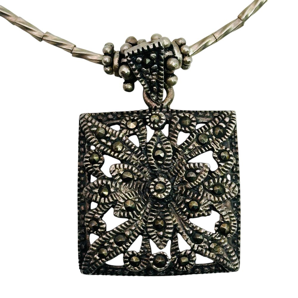 Lot 451: Sterling Marcasite Liquid Silver Necklace
