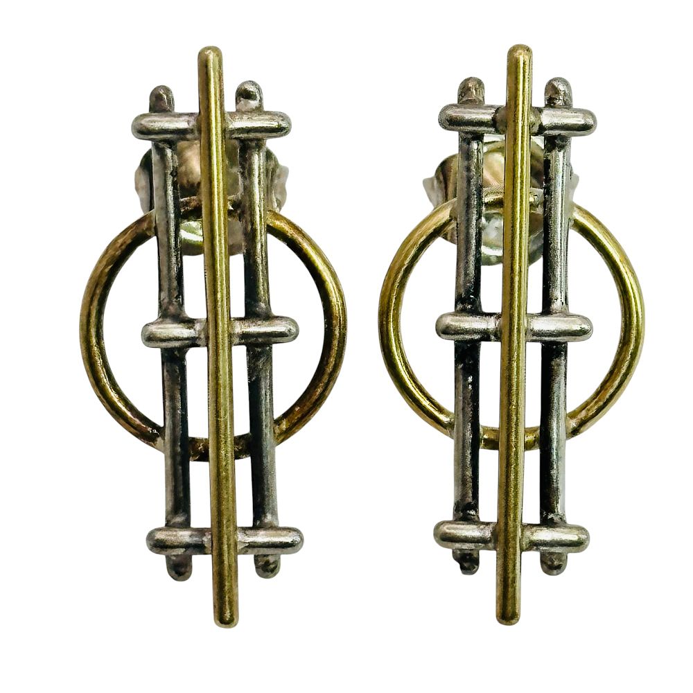 Lot 452: 585 Gold Post Abstract Earrings