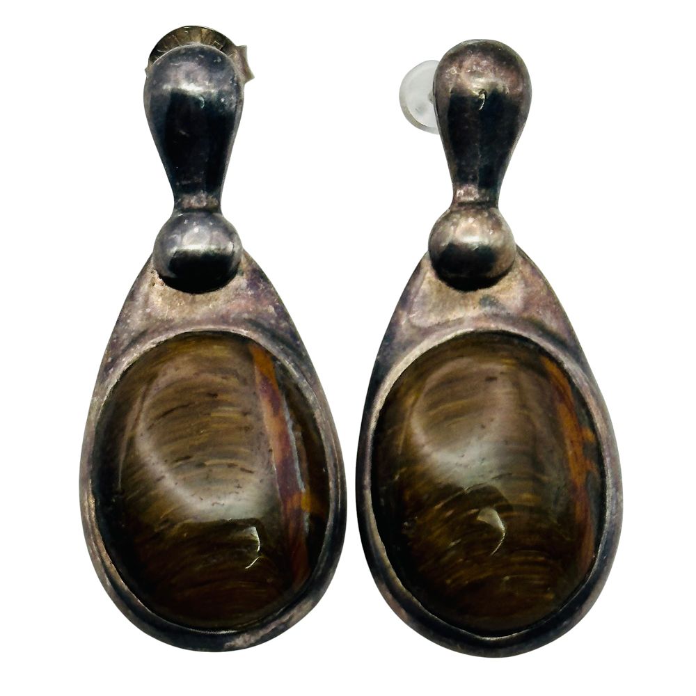 Lot 458: Sterling Tigers Eye Earrings