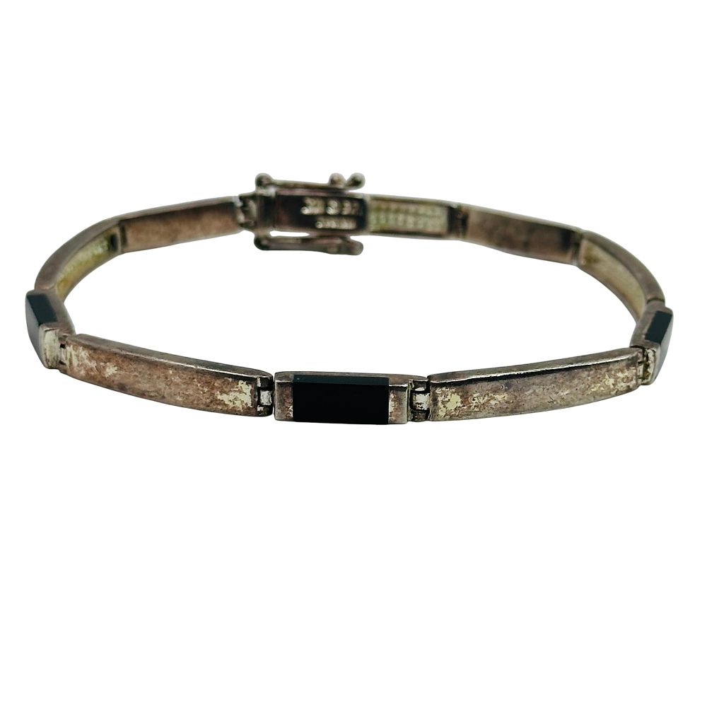 Lot 459: Sterling Onyx Inlay Bracelet