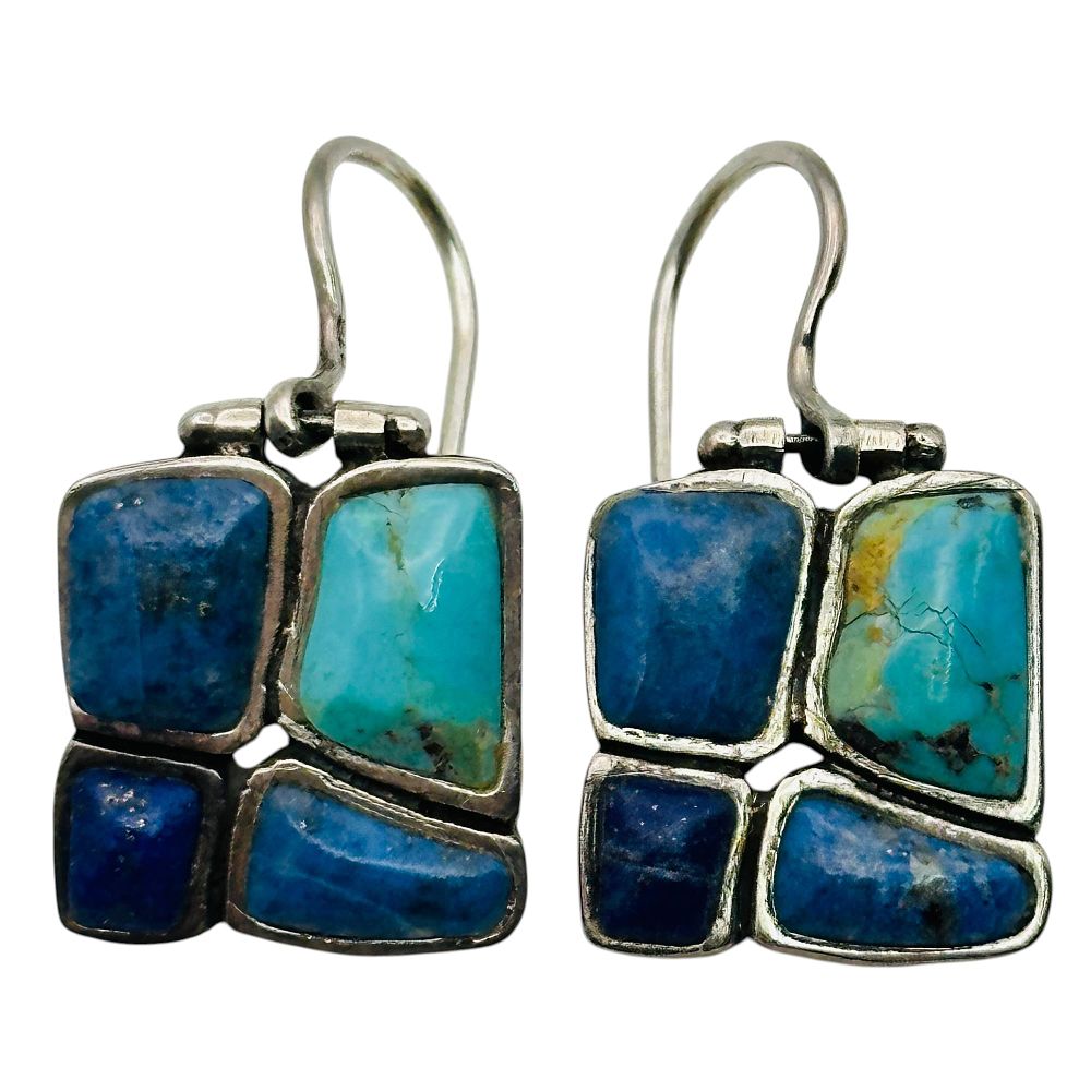 Lot 462: Sterling Turquoise Lapis Lazuli Earrings