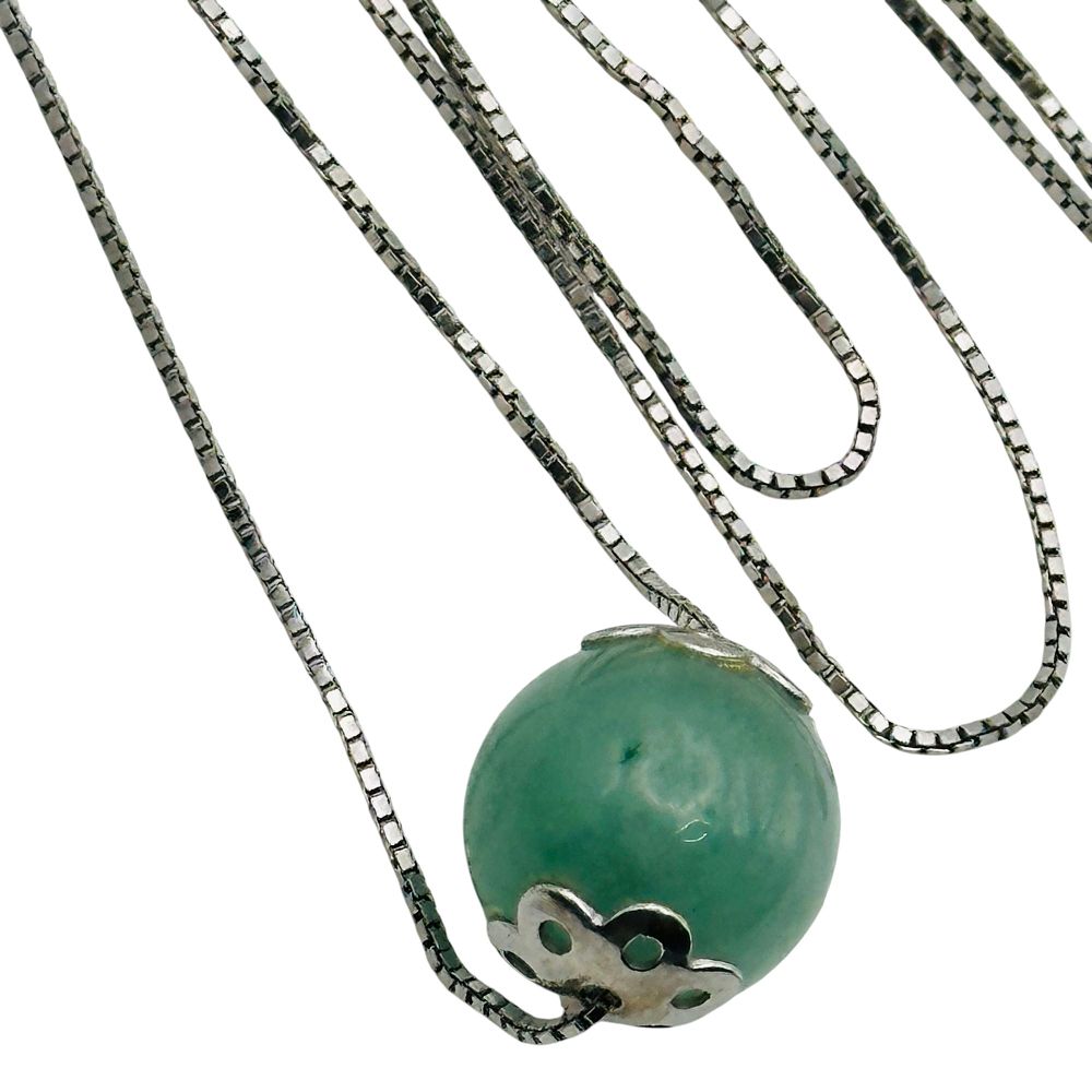Lot 463: Signed Sterling Jade Pendant Box Chain Necklace