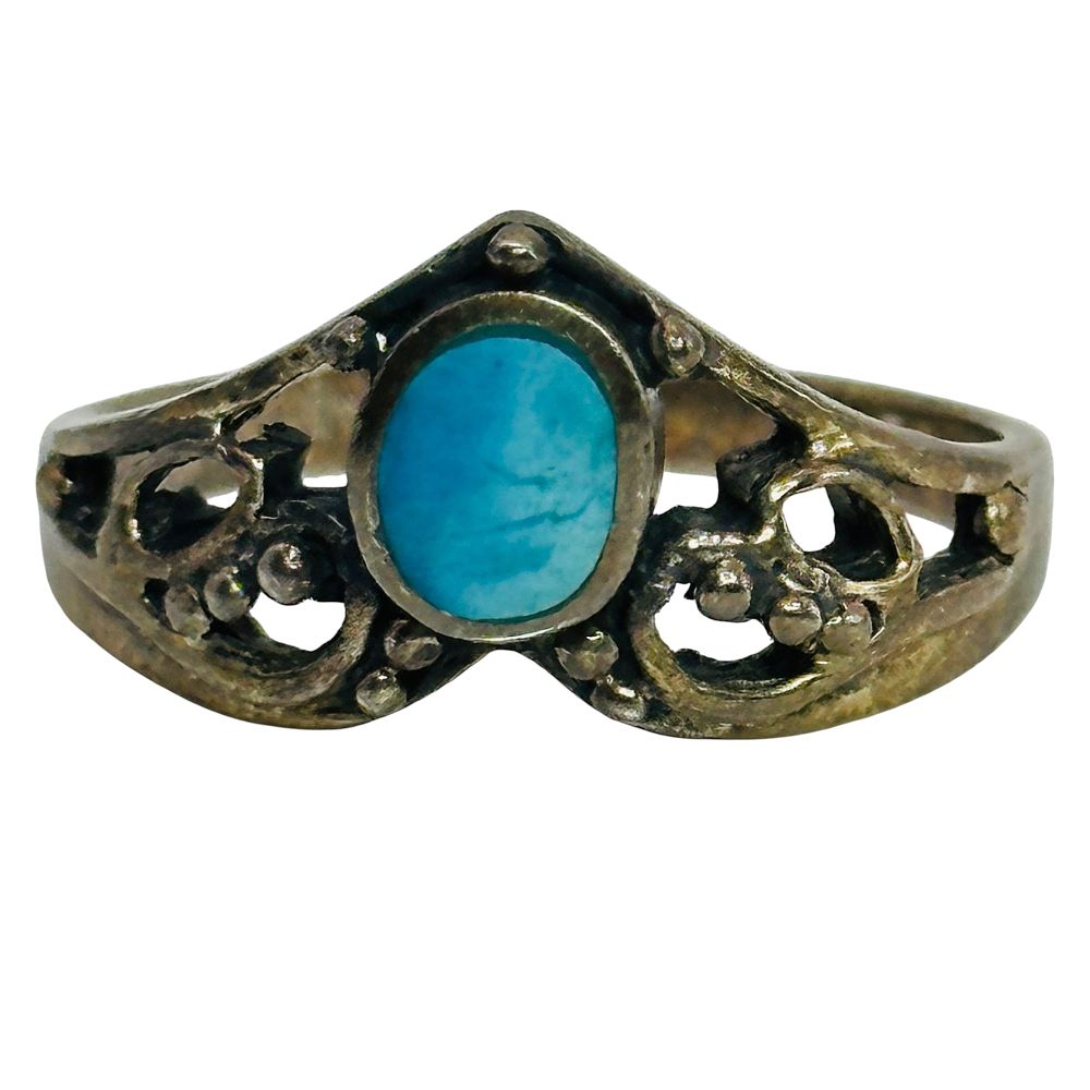 Lot 464: Signed Sterling Turquoise Pointed Ring Sz 7