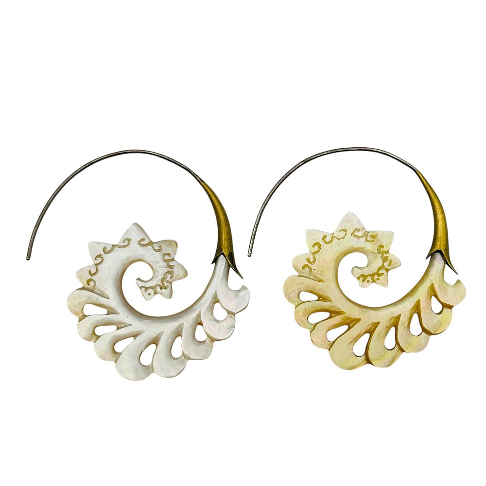 Lot 476: Sterling Carved Mother Of Pearl Wave Earrings