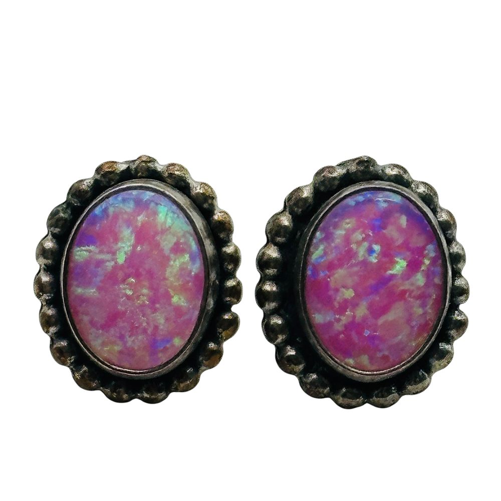 Lot 480: Signed Sterling Opal Oval Earrings
